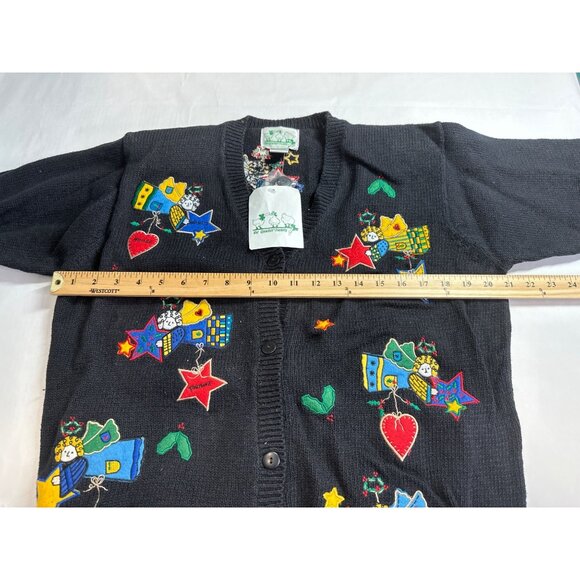 Vintage QVC Quacker Factory Womens Small Cardigan Sweater Good Wishes Angels - Picture 7 of 10